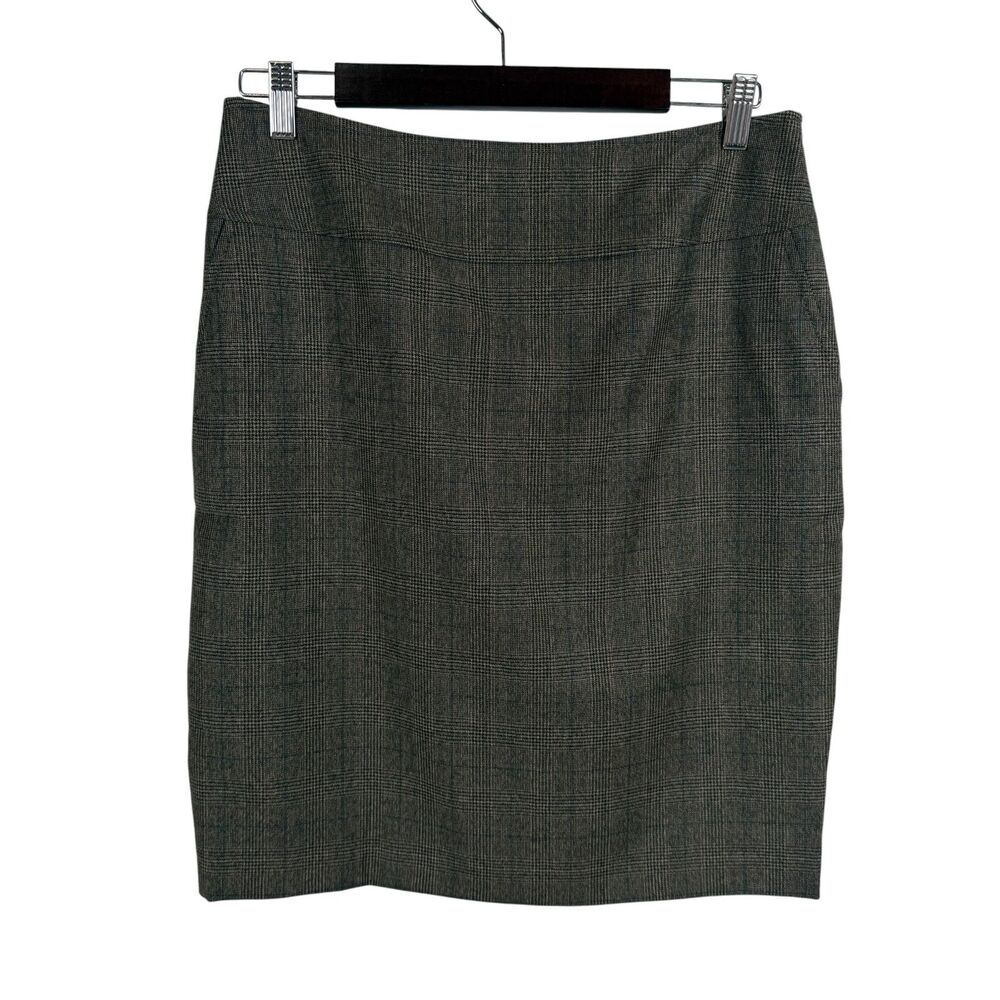 Faconnable Wool Cashmere Pencil Skirt 10 Brown Plaid Dark Academia Preppy Knee
